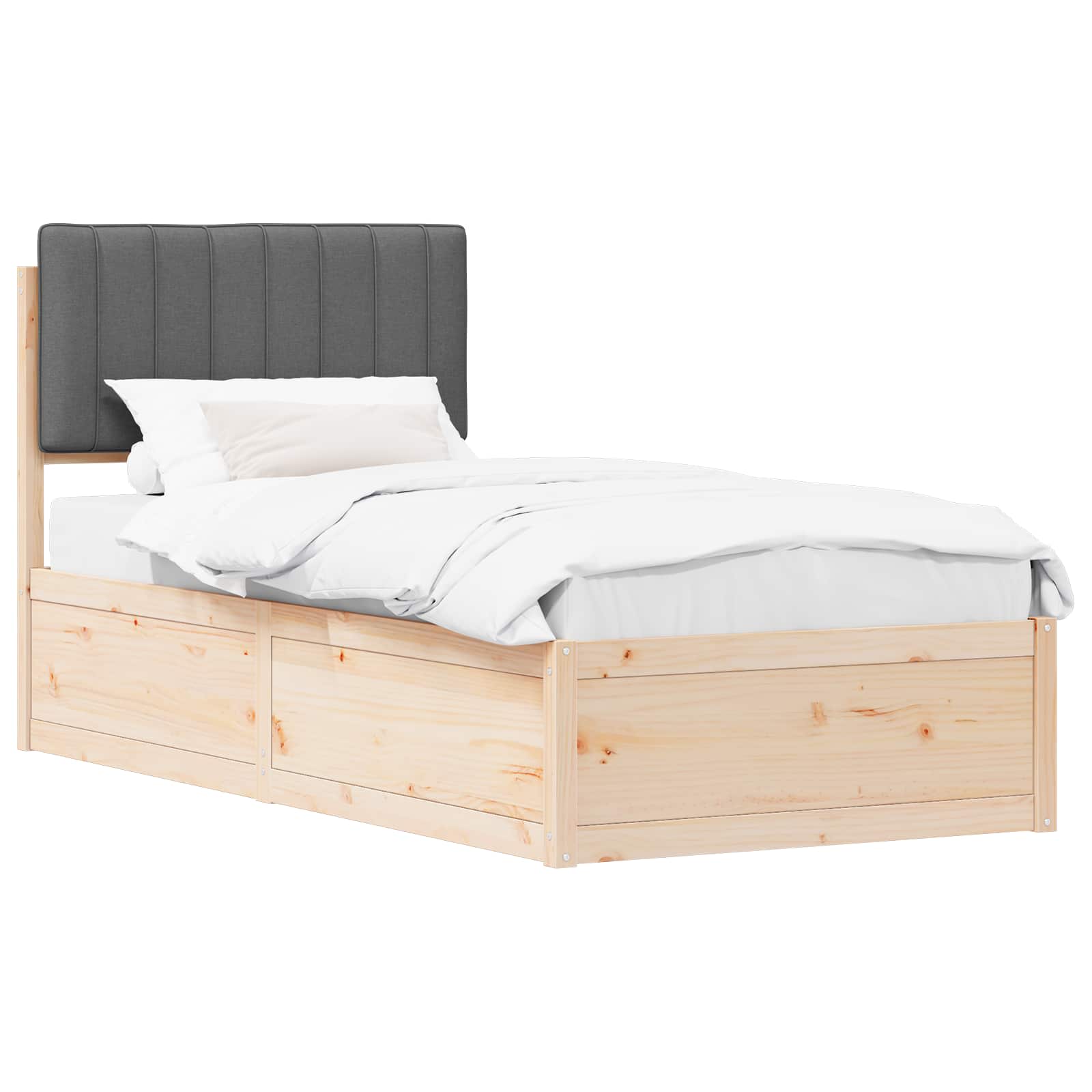 Sängram med Klädd Huvudgavel Mörkgrå 90 x 200 cm Massiv furu