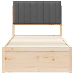 Sängram med Klädd Huvudgavel Mörkgrå 90 x 200 cm Massiv furu