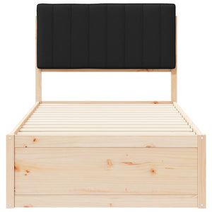 Sängram med Klädd Huvudgavel Svart 90 x 200 cm Massiv furu