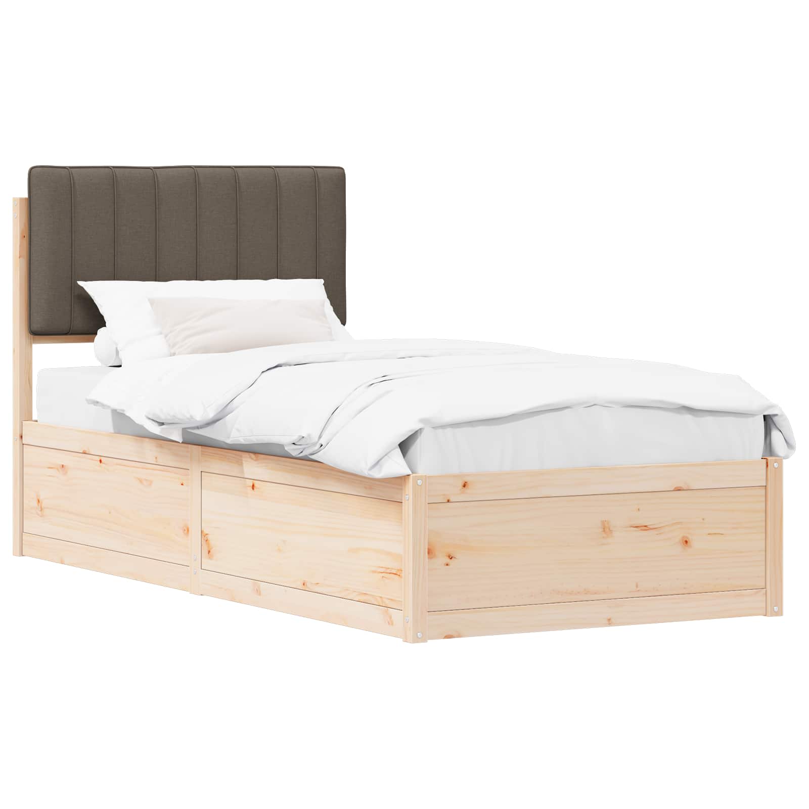 Sängram med Klädd Huvudgavel Taupe 90 x 200 cm Massiv furu