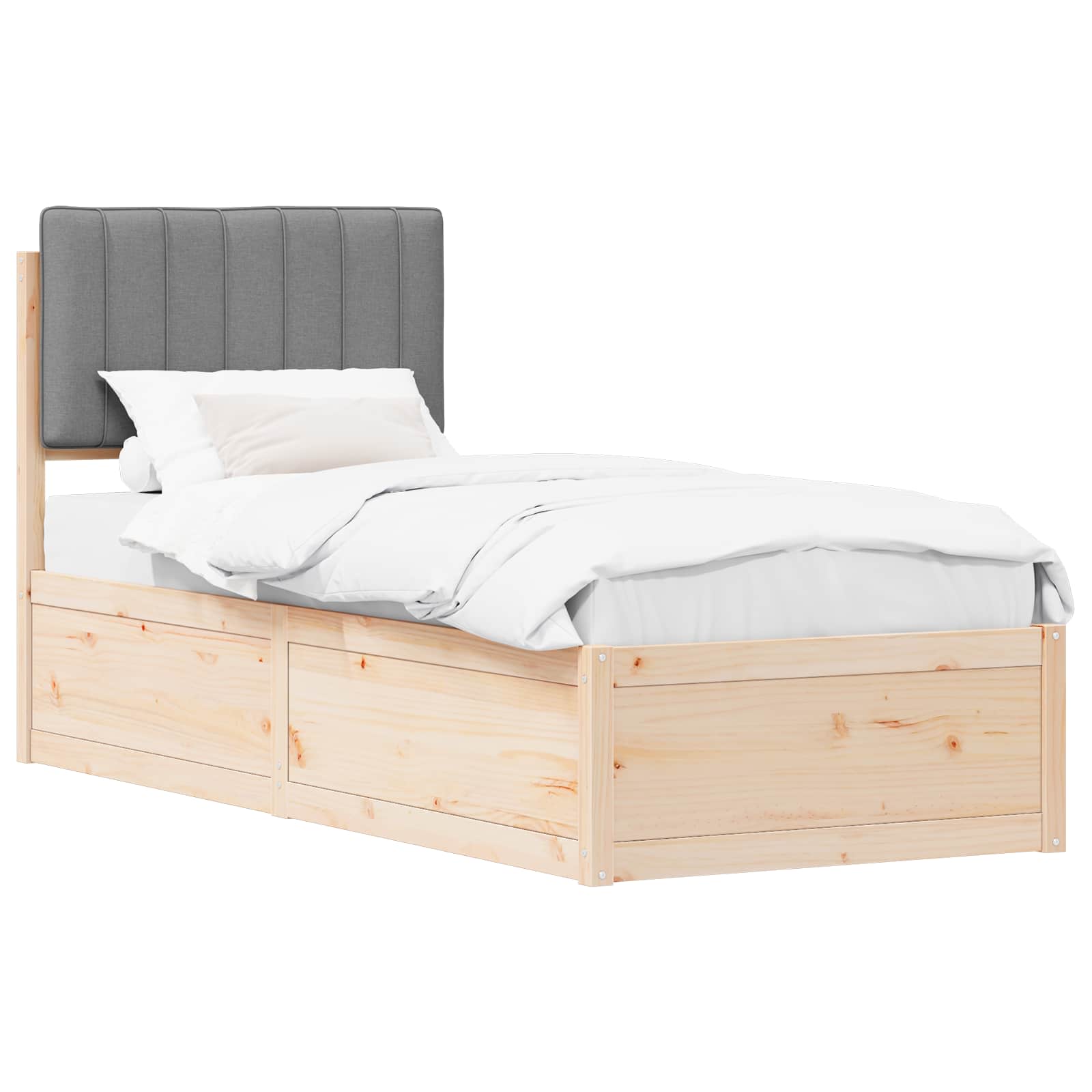Sängram med Klädd Huvudgavel Ljusgrå 80 x 200 cm Massiv furu