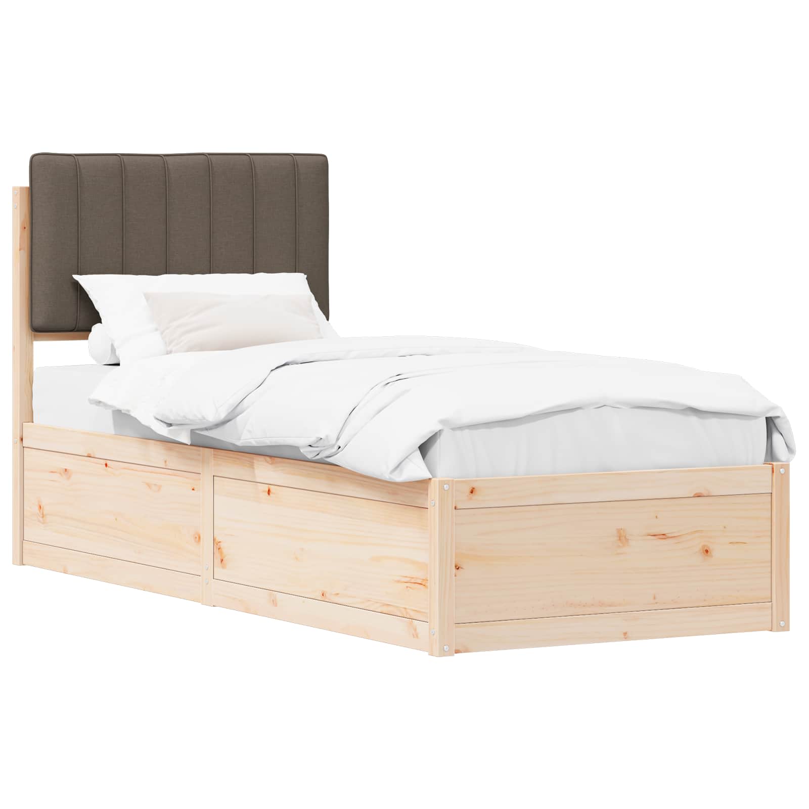 Sängram med Klädd Huvudgavel Taupe 80 x 200 cm Massiv furu