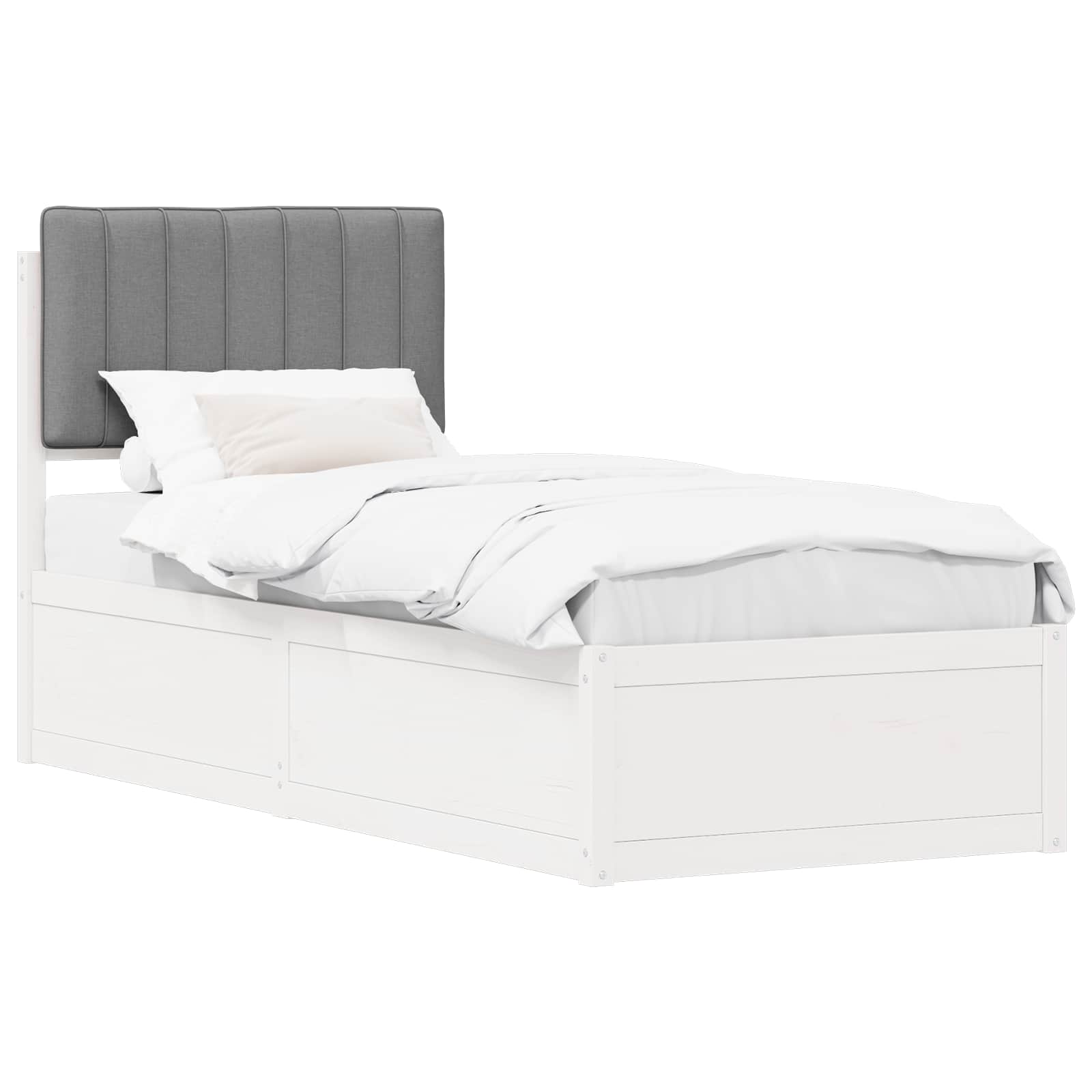 Sängram med Klädd Huvudgavel Ljusgrå 75 x 190 cm Massiv furu