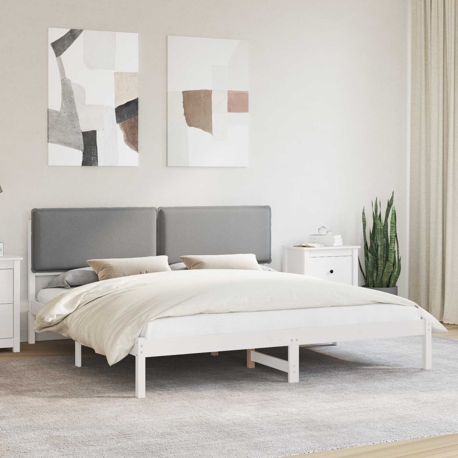 Sängram med Klädd Huvudgavel Ljusgrå 180 x 200 cm Massivt furu
