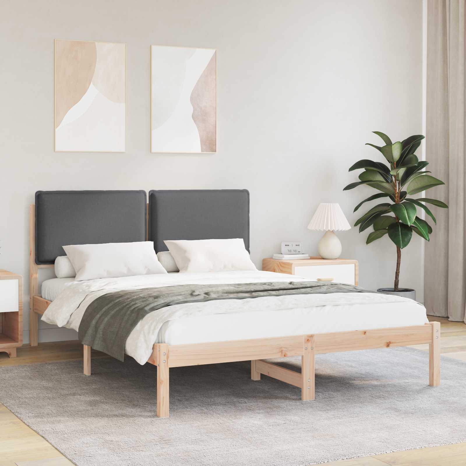 Sängram med Klädd Huvudgavel Mörkgrå 120 x 190 cm Massivt furu