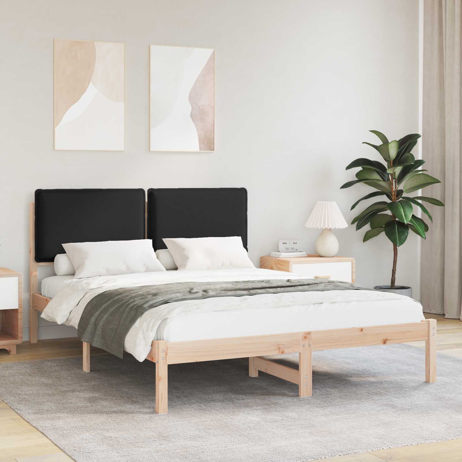 Sängram med Klädd Huvudgavel Svart 120 x 190 cm Massivt furu