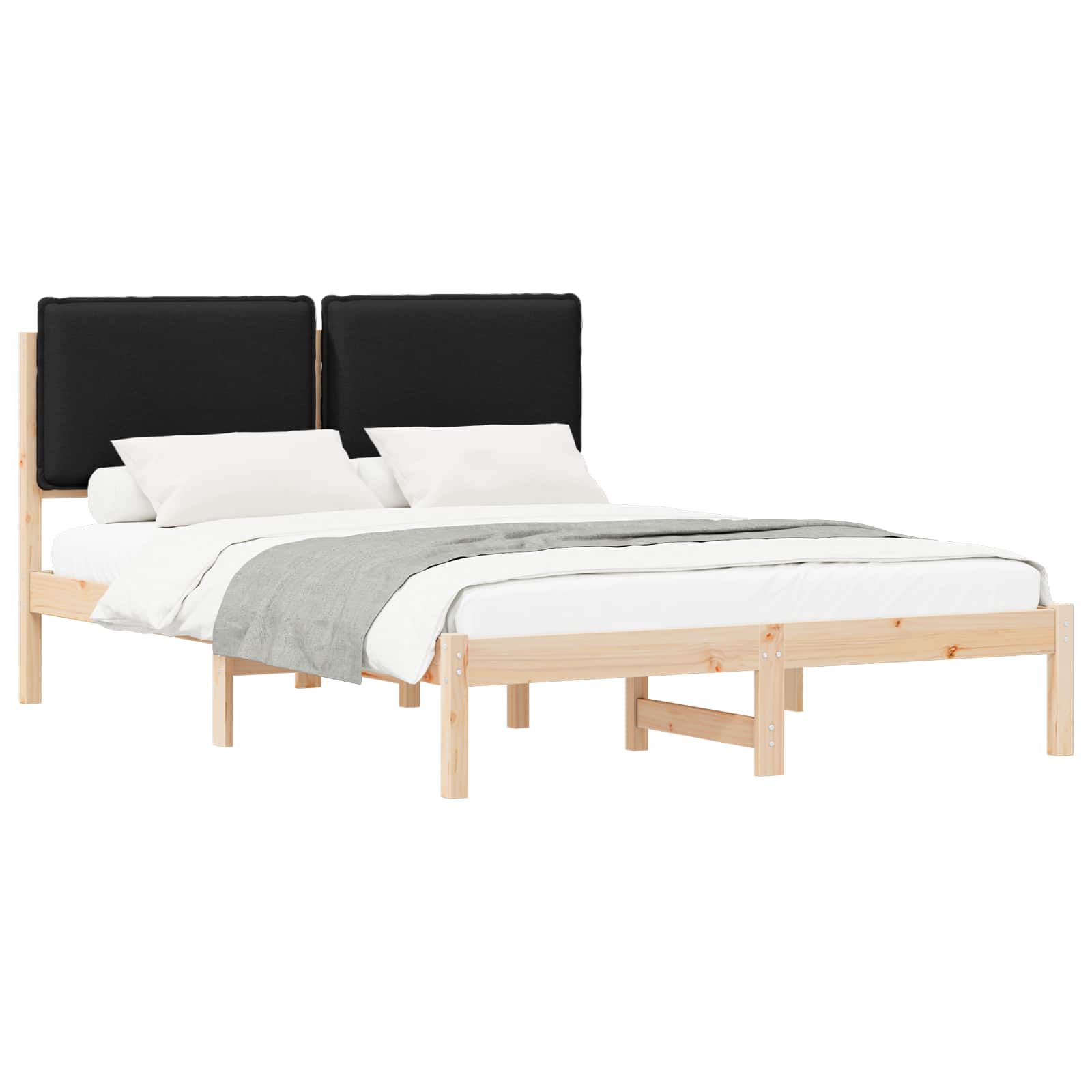 Sängram med Klädd Huvudgavel Svart 120 x 190 cm Massivt furu