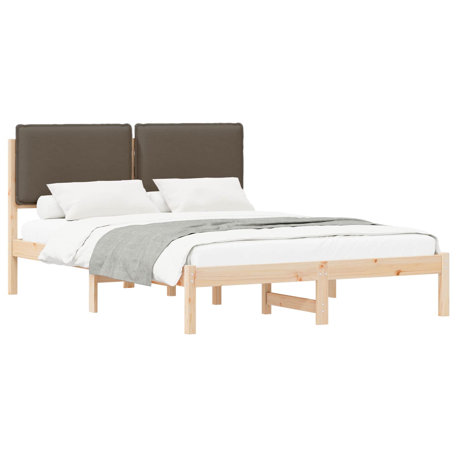 Sängram med Klädd Huvudgavel Taupe 120 x 190 cm Massivt furu