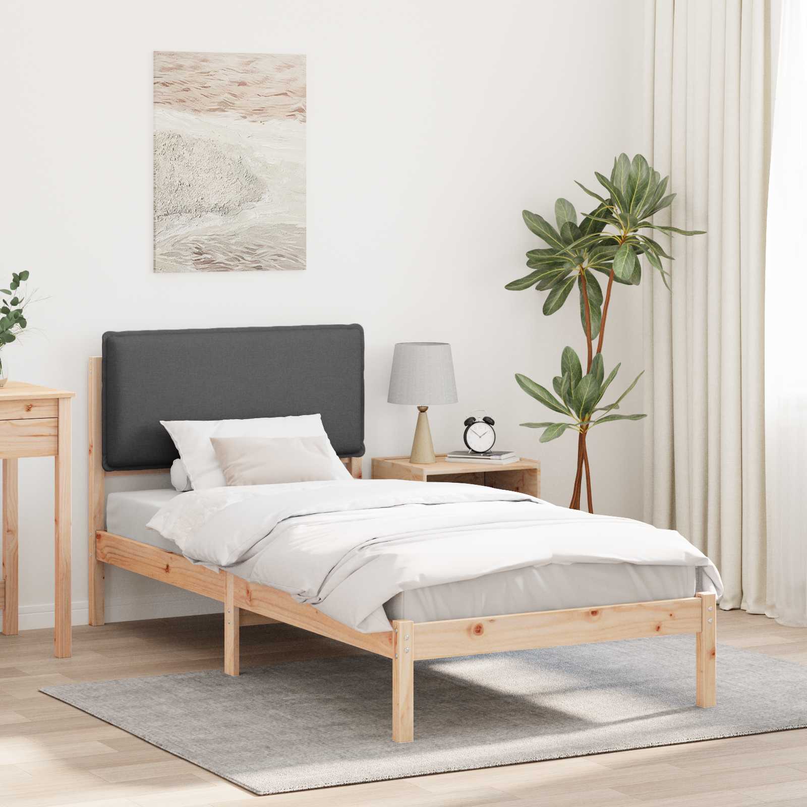 Sängram med Klädd Huvudgavel Brun och Mörkgrå 90 x 200 cm