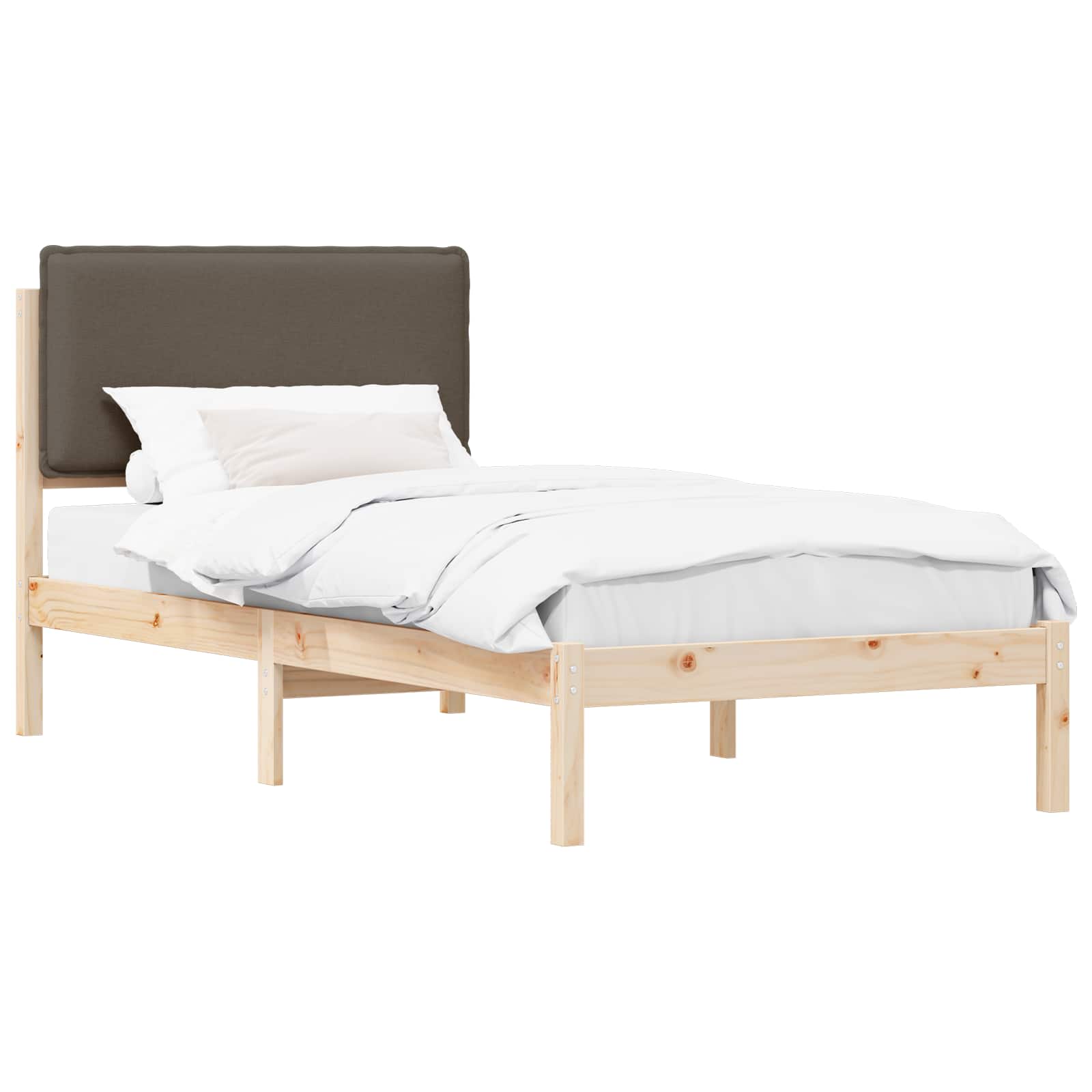 Sängram med Klädd Huvudgavel Taupe 90 x 200 cm Massivt furu