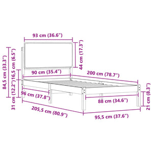 Sängram med Klädd Huvudgavel Taupe 90 x 200 cm Massiv furu