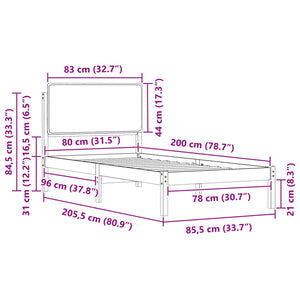 Sängram med Klädd Huvudgavel Mörkgrå 80 x 200 cm Massiv furu