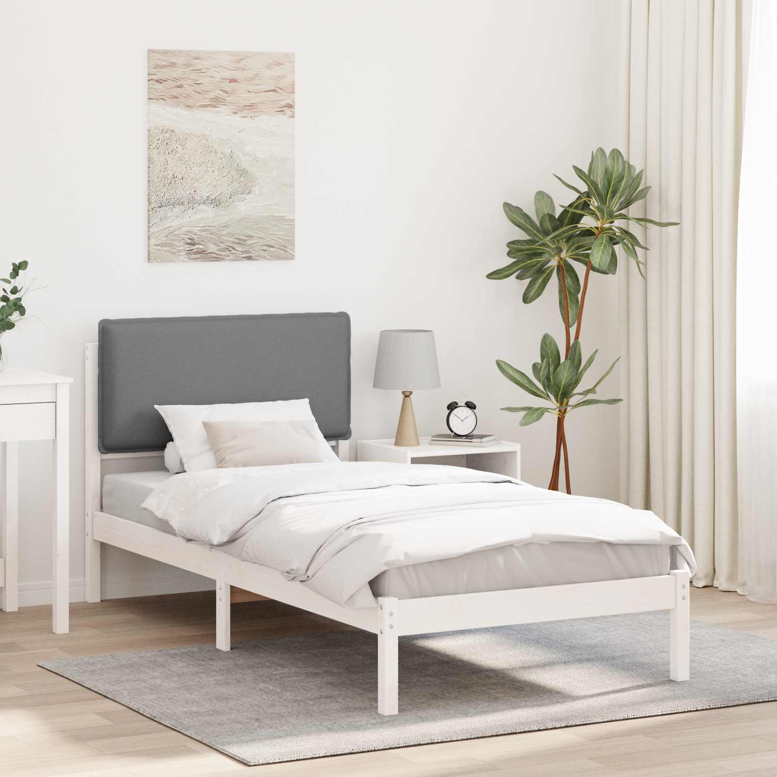 Sängram med Klädd Huvudgavel Ljusgrå 75 x 190 cm Massivt furu