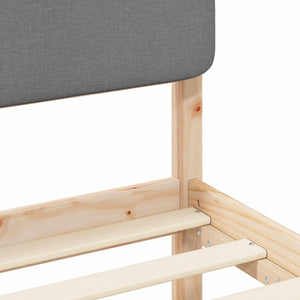 Sängram med Klädd Huvudgavel Ljusgrå 180 x 200 cm Massiv furu