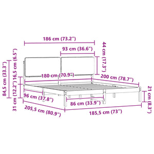 Sängram med Klädd Huvudgavel Ljusgrå 180 x 200 cm Massiv furu