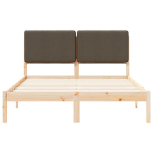 Sängram med Klädd Huvudgavel Taupe 150 x 200 cm Massiv furu