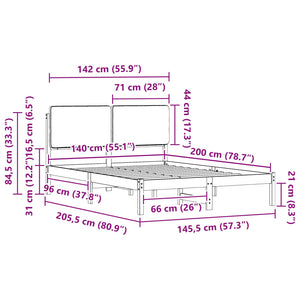 Sängram med Klädd Huvudgavel Svart 140 x 200 cm Massiv furu