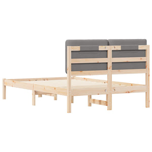 Sängram med Klädd Huvudgavel Ljusgrå 120 x 200 cm Massiv furu