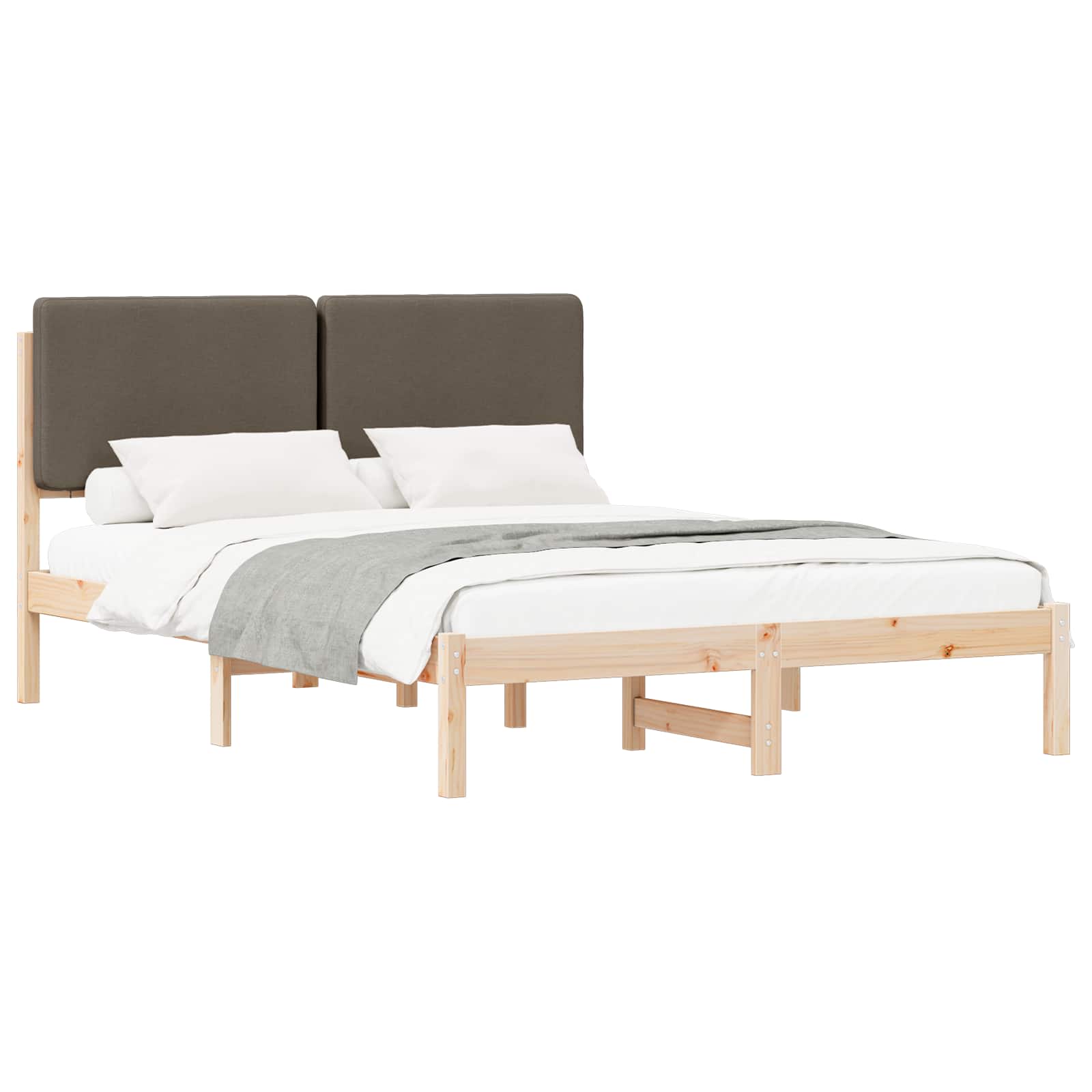 Sängram med Klädd Huvudgavel Taupe 140 x 190 cm Massiv furu