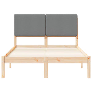 Sängram med Klädd Huvudgavel Ljusgrå 135 x 190 cm Massiv furu