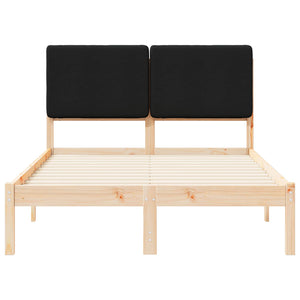Sängram med Klädd Huvudgavel Svart 120 x 190 cm Massiv furu