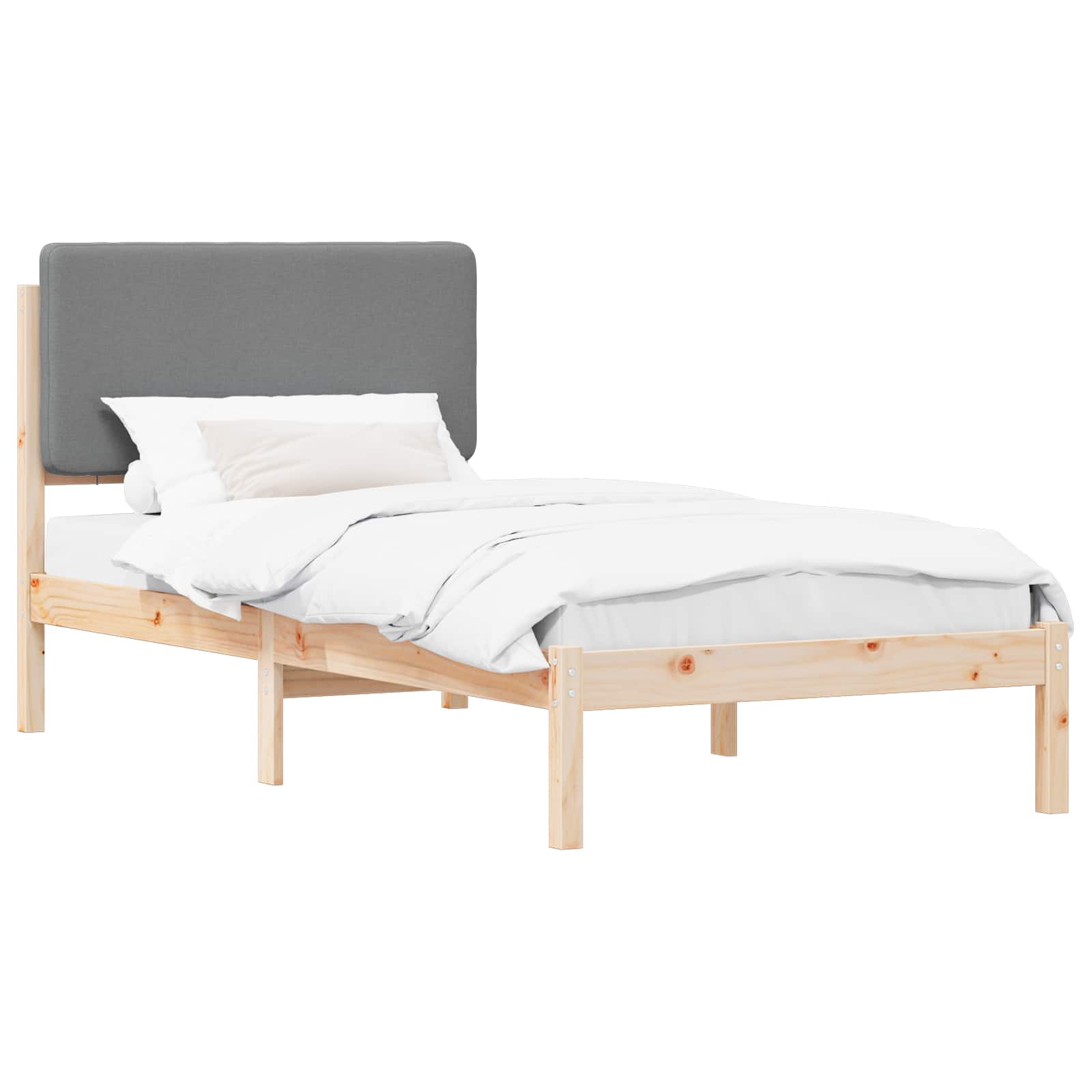 Sängram med Klädd Huvudgavel Ljusgrå 80 x 200 cm Massiv furu