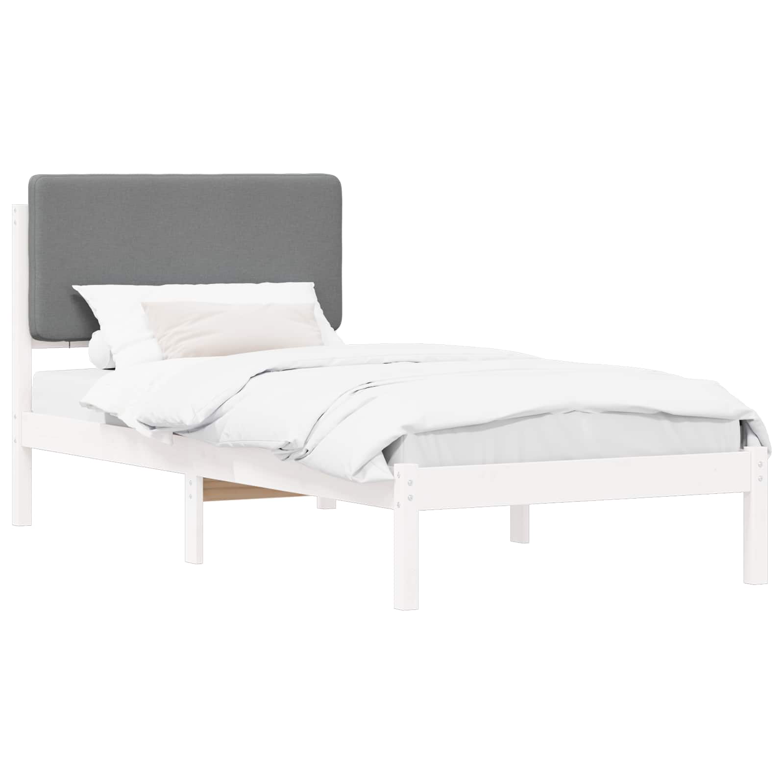 Sängram med Klädd Huvudgavel Ljusgrå 75 x 190 cm Massiv furu