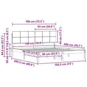 Sängram med Klädd Huvudgavel Taupe 180 x 200 cm Massiv furu