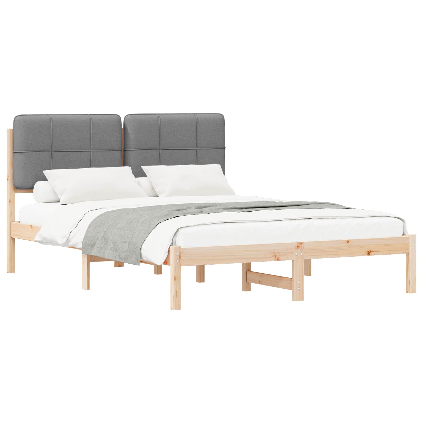 Sängram med Klädd Huvudgavel Ljusgrå 150 x 200 cm Massiv furu