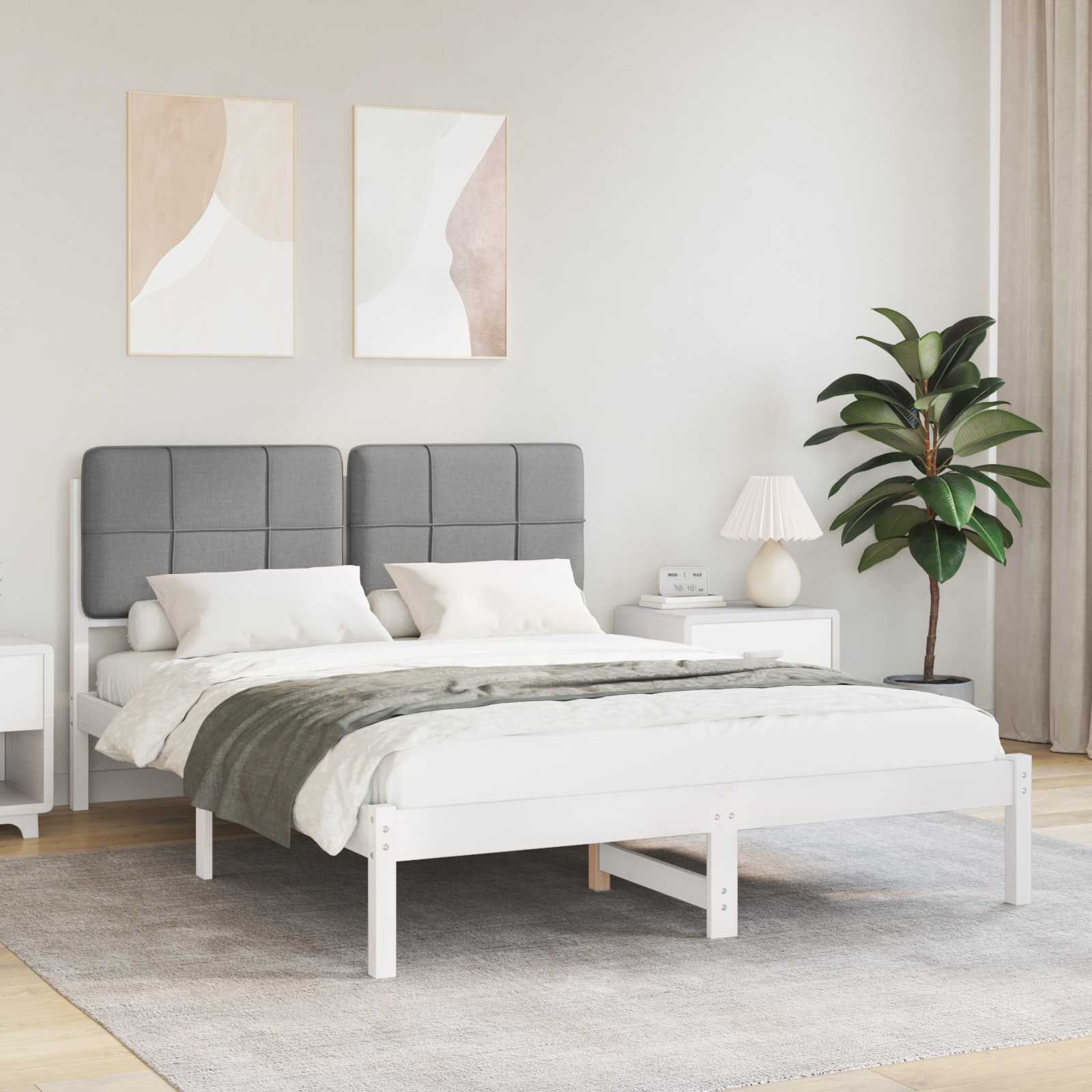 Sängram med Klädd Huvudgavel Ljusgrå 150 x 200 cm Massiv furu