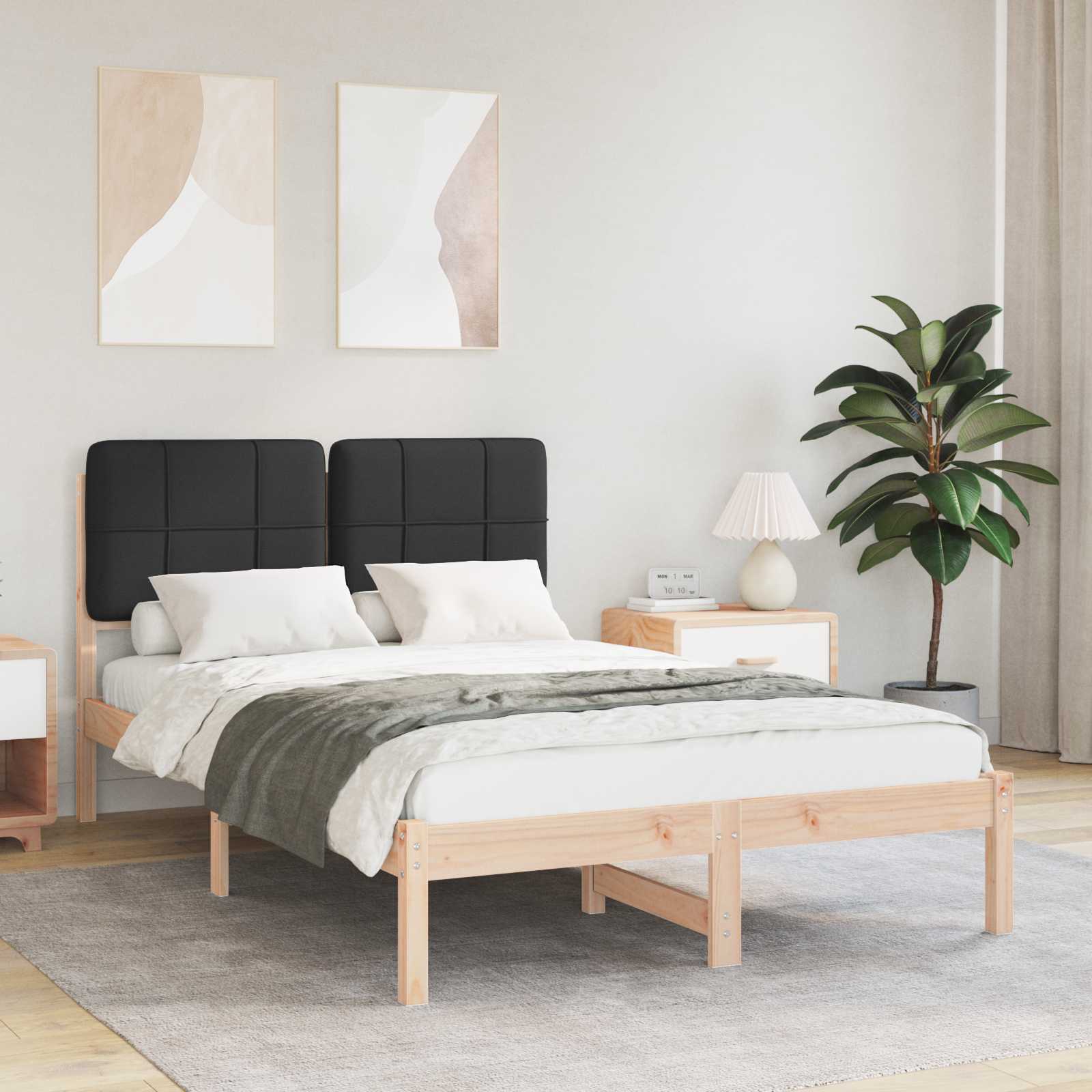 Sängram med Klädd Huvudgavel Svart 120 x 200 cm Massiv furu