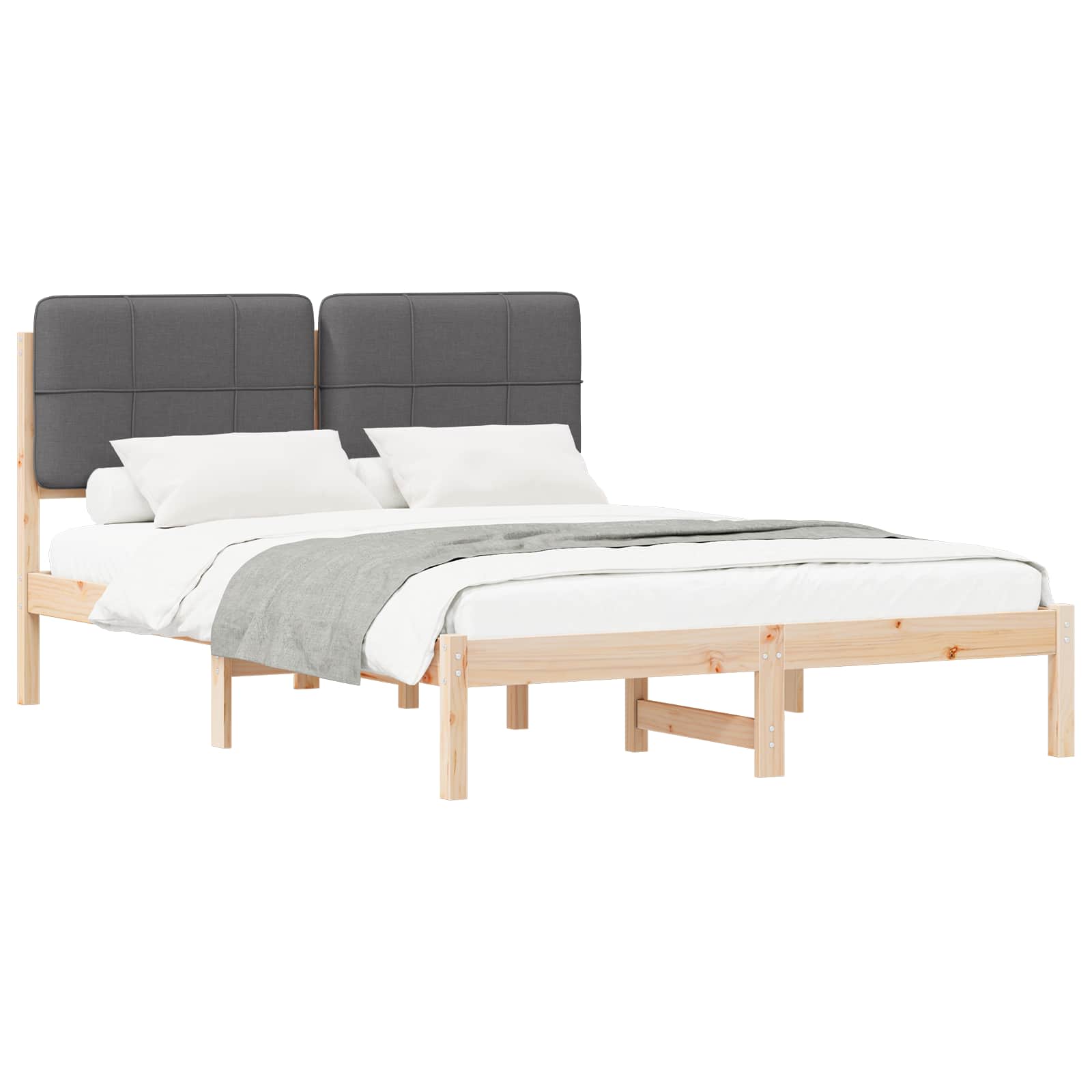 Sängram med Klädd Huvudgavel Mörkgrå 140 x 190 cm Massiv furu