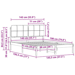 Sängram med Klädd Huvudgavel Svart 140 x 190 cm Massiv furu
