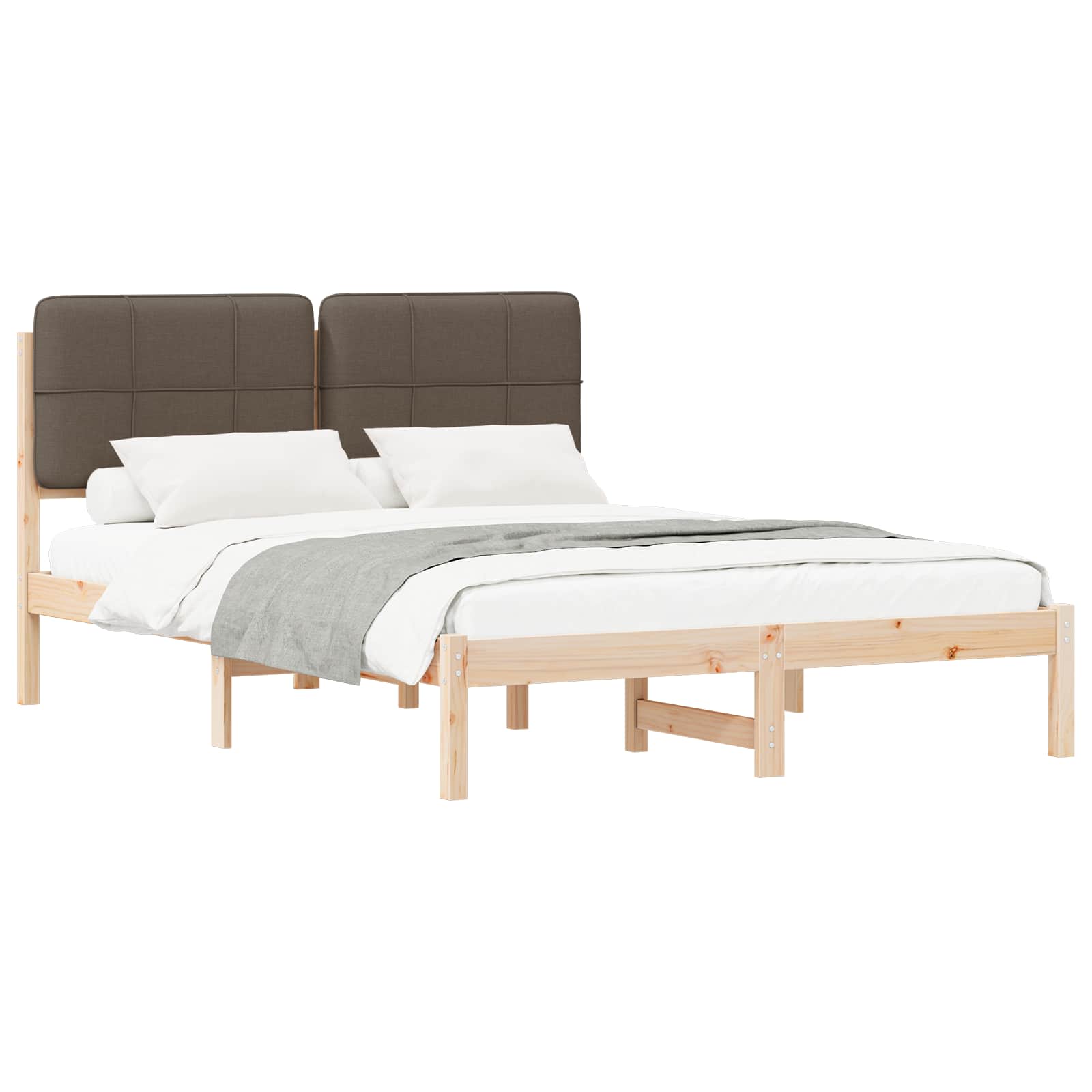 Sängram med Klädd Huvudgavel Taupe 140 x 190 cm Massiv furu