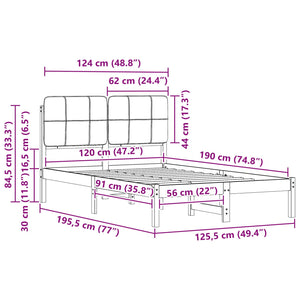 Sängram med Klädd Huvudgavel Ljusgrå 120 x 190 cm Massiv furu
