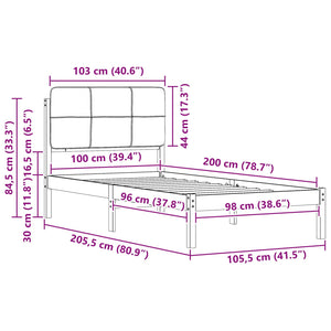 Sängram med Klädd Huvudgavel Svart 100 x 200 cm Massiv furu