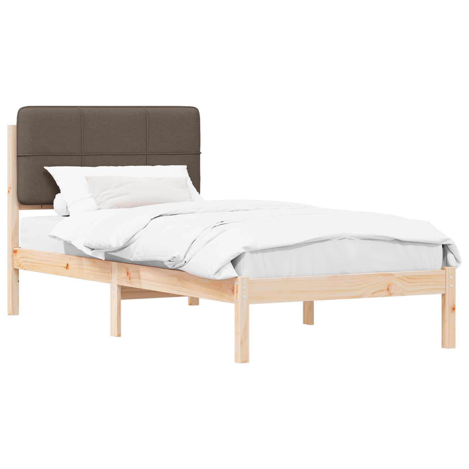 Sängram med Klädd Huvudgavel Taupe 80 x 200 cm Massiv furu
