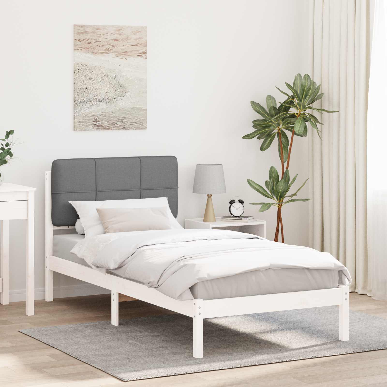 Sängram med Klädd Huvudgavel Ljusgrå 75 x 190 cm Massiv furu