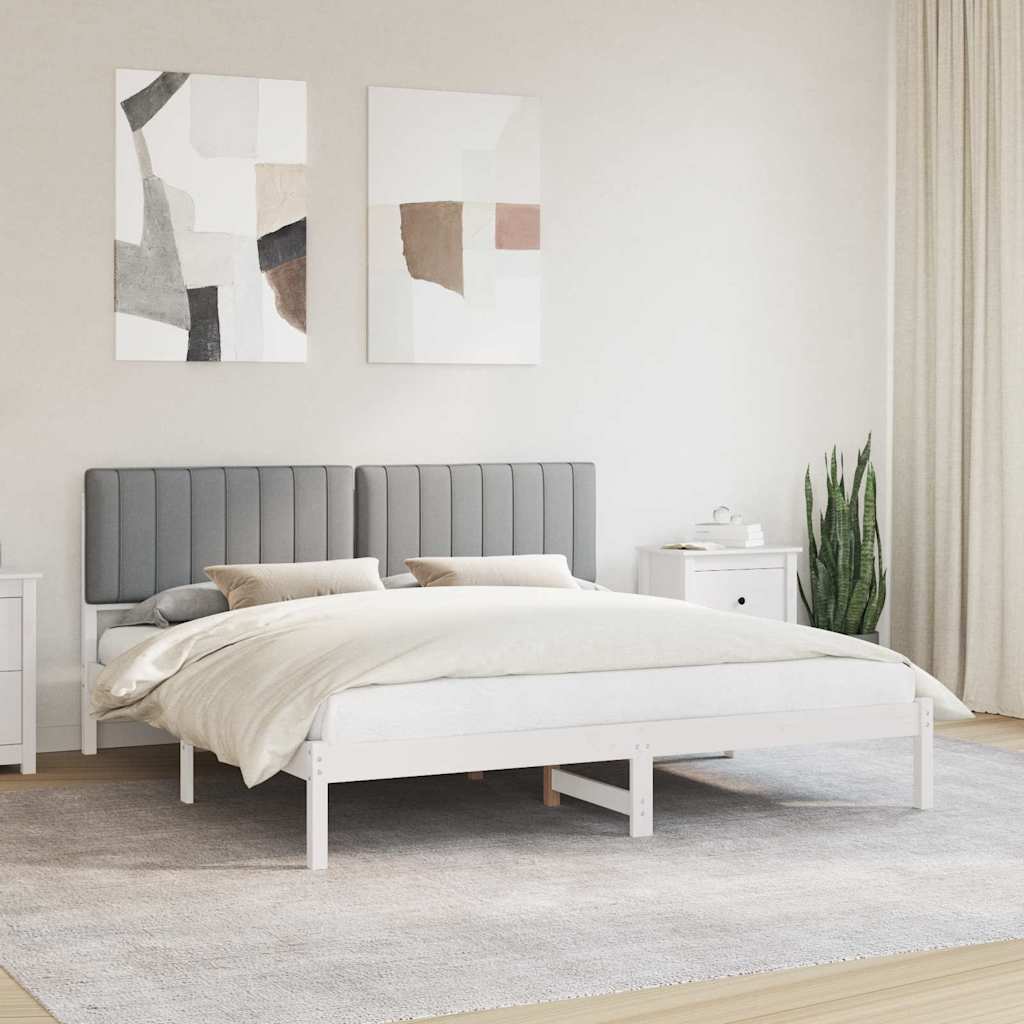Sängram med Klädd Huvudgavel Ljusgrå 180 x 200 cm Massivt furu