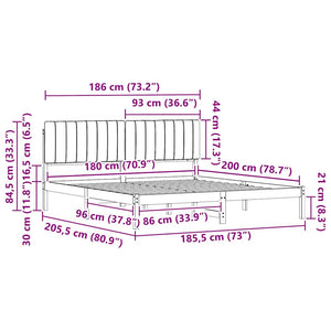 Sängram med Klädd Huvudgavel Ljusgrå 180 x 200 cm Massiv furu