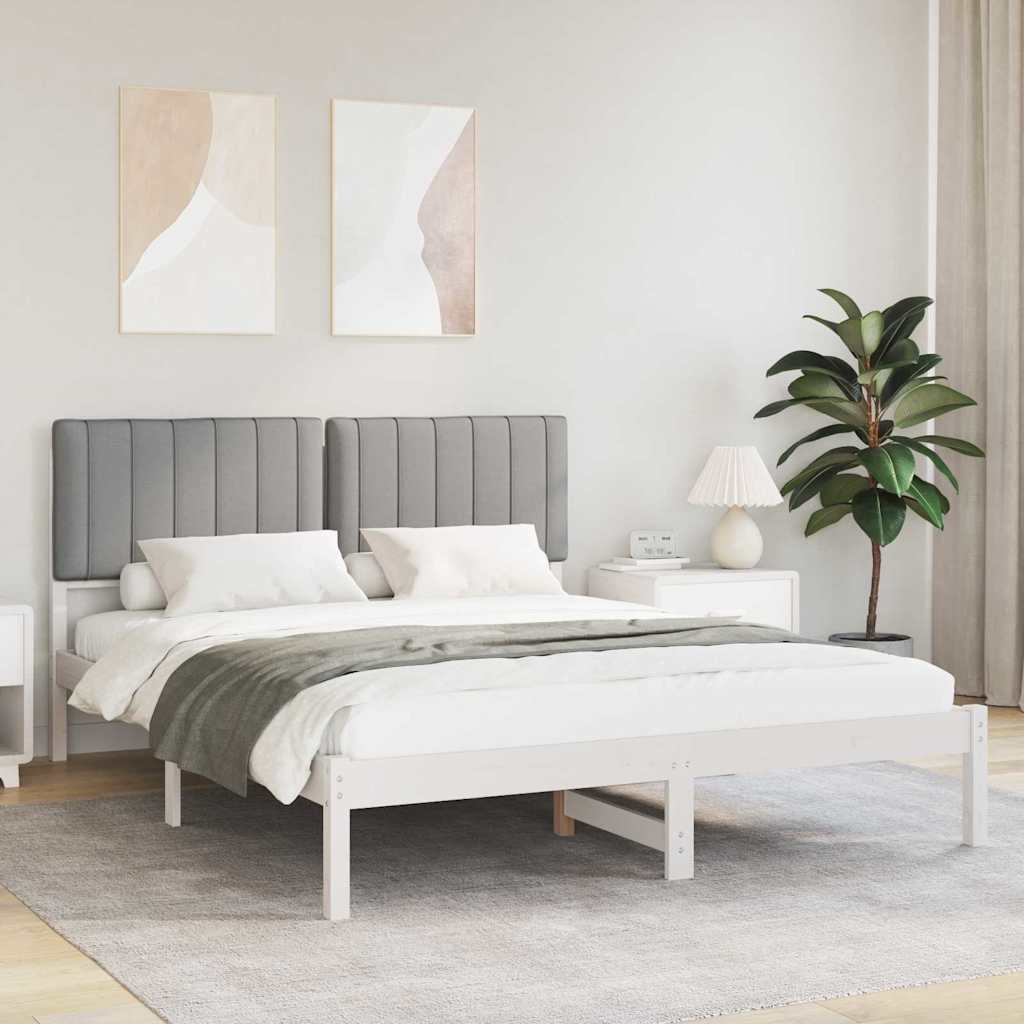 Sängram med Klädd Huvudgavel Ljusgrå 160 x 200 cm Massivt furu