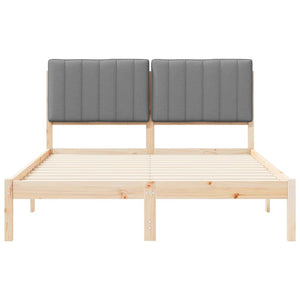 Sängram med Klädd Huvudgavel Ljusgrå 140 x 200 cm Massiv furu