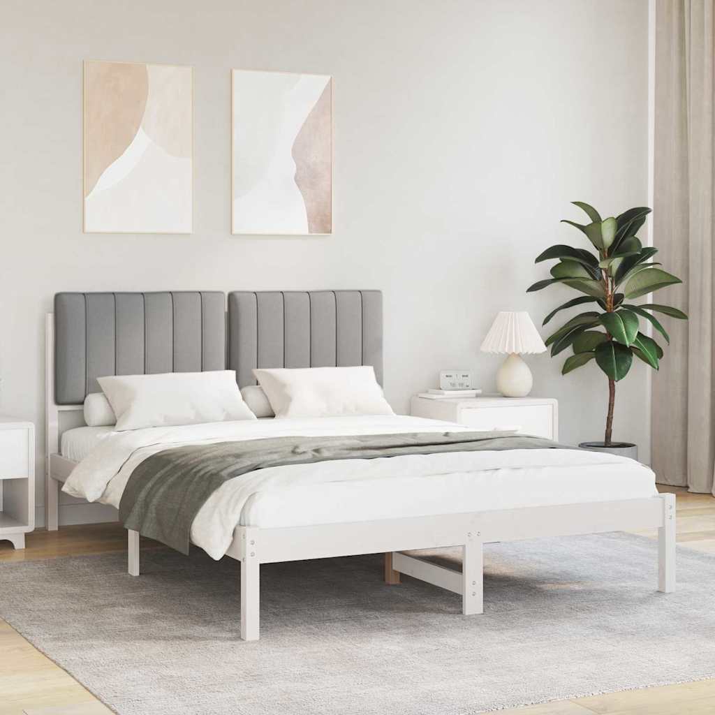 Sängram med Klädd Huvudgavel Ljusgrå 140 x 200 cm Massivt furu