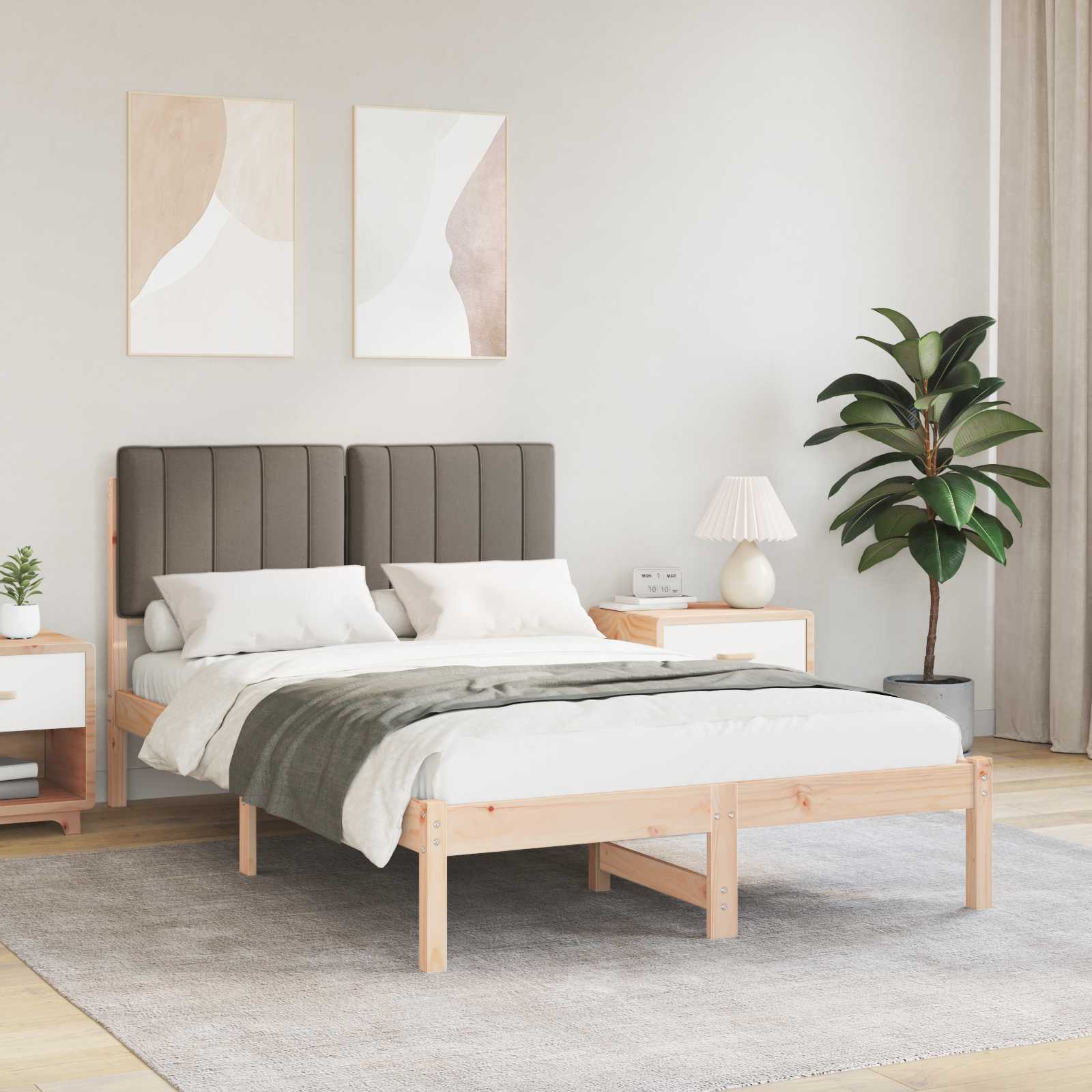 Sängram med Klädd Huvudgavel Naturlig och Taupe 120 x 200 cm