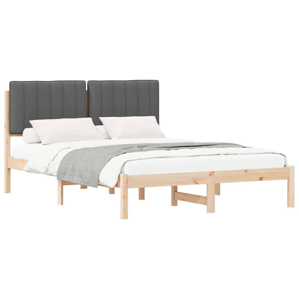 Sängram med Klädd Huvudgavel Mörkgrå 140 x 190 cm Massivt furu