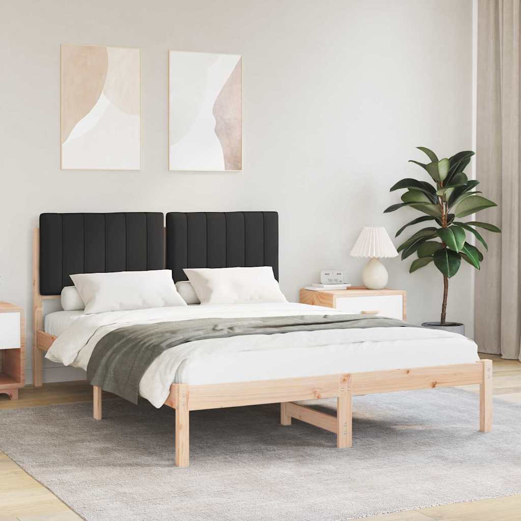 Sängram med Klädd Huvudgavel Svart 140 x 190 cm Massivt furu