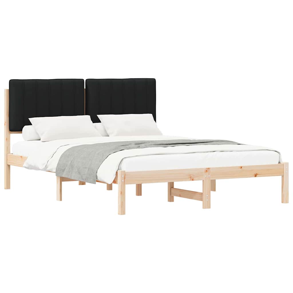Sängram med Klädd Huvudgavel Svart 140 x 190 cm Massivt furu