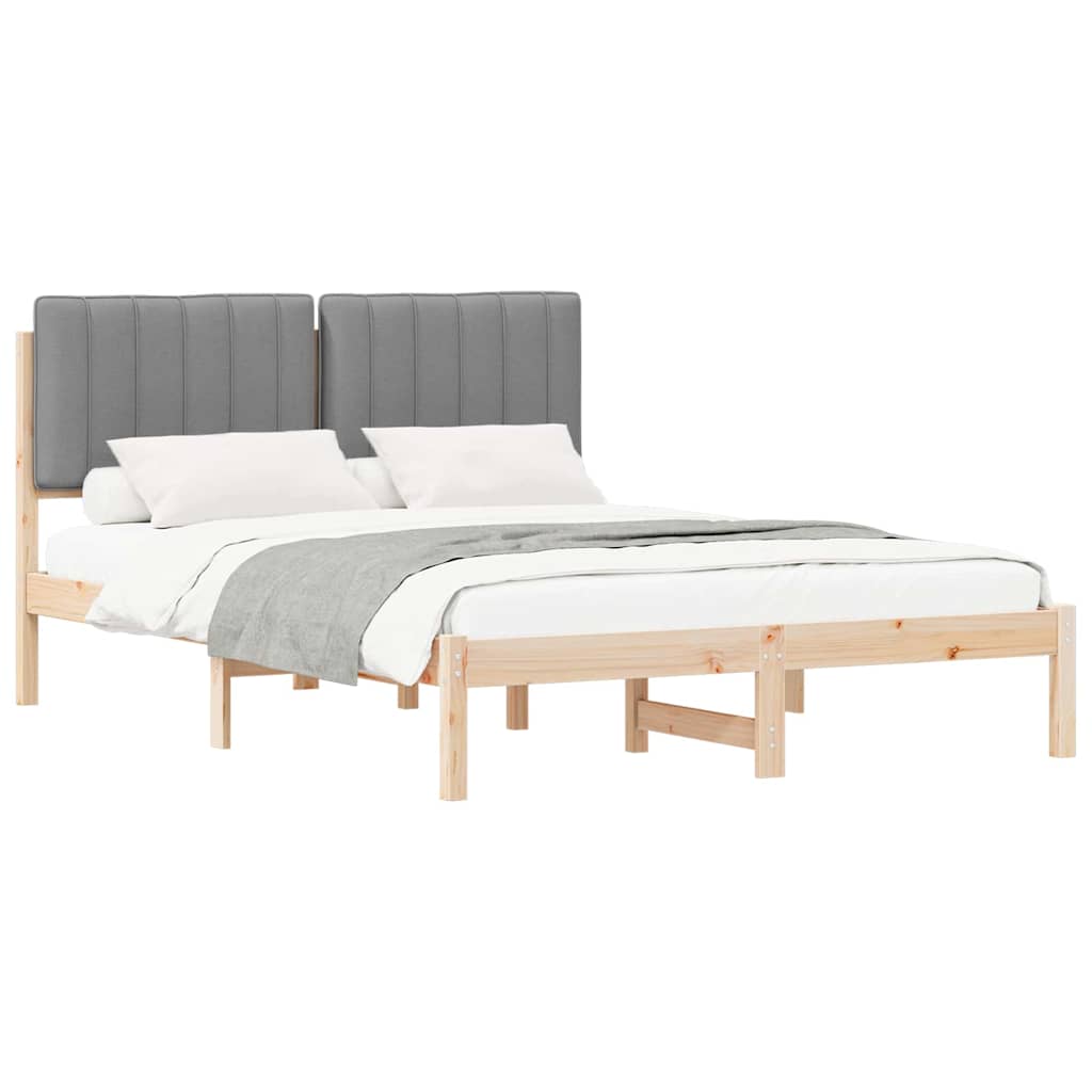 Sängram med Klädd Huvudgavel Ljusgrå 135 x 190 cm Massivt furu