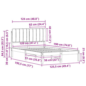 Sängram med Klädd Huvudgavel Svart 120 x 190 cm Massiv furu