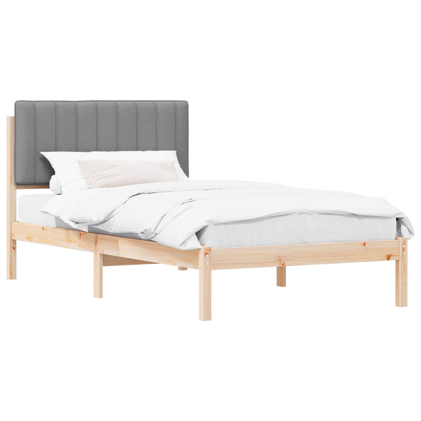 Sängram med Klädd Huvudgavel Ljusgrå 100 x 200 cm Massivt furu